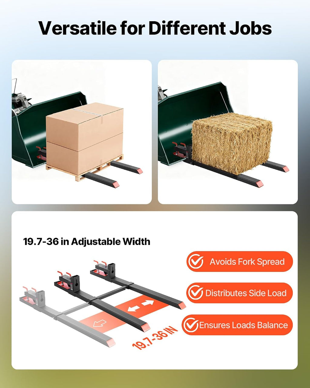 Pallet Forks, 4000 lbs Clamp on Pallet Forks, 60-Inch Total Length Heavy-Duty Tractor Fork with Adjustable Stabilizer
