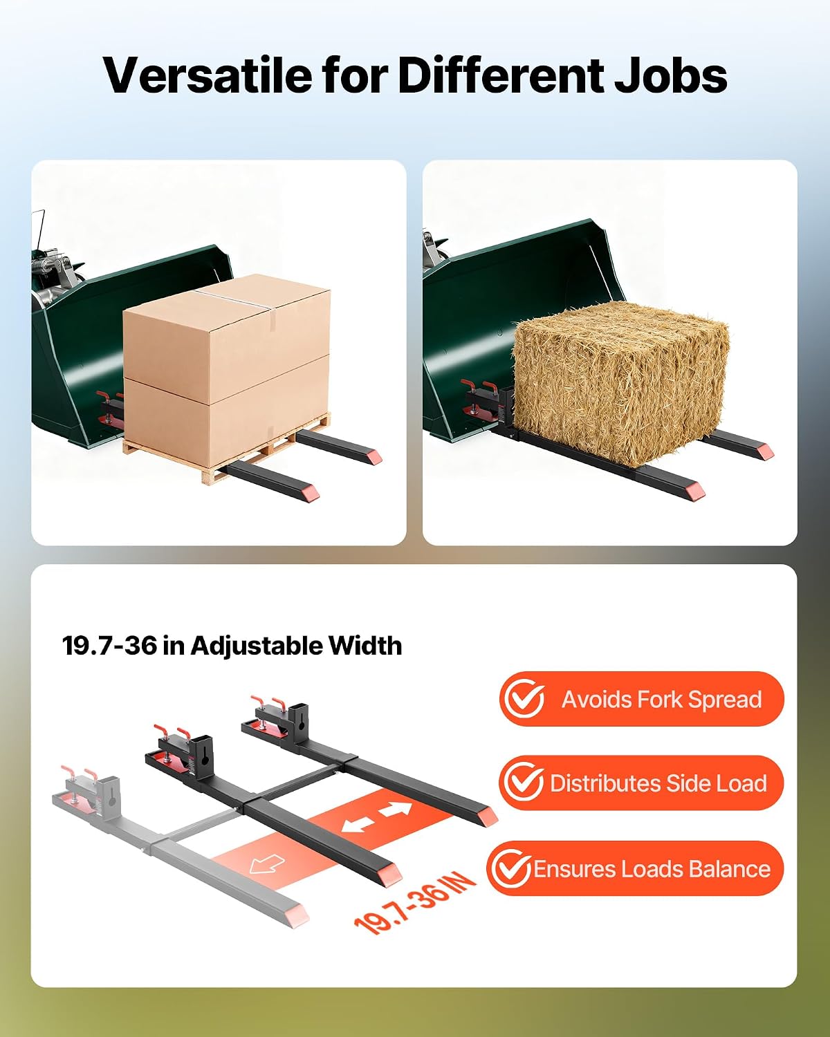 Pallet Forks, 4000 lbs Clamp on Pallet Forks, 60-Inch Total Length Heavy-Duty Tractor Fork with Adjustable Stabilizer