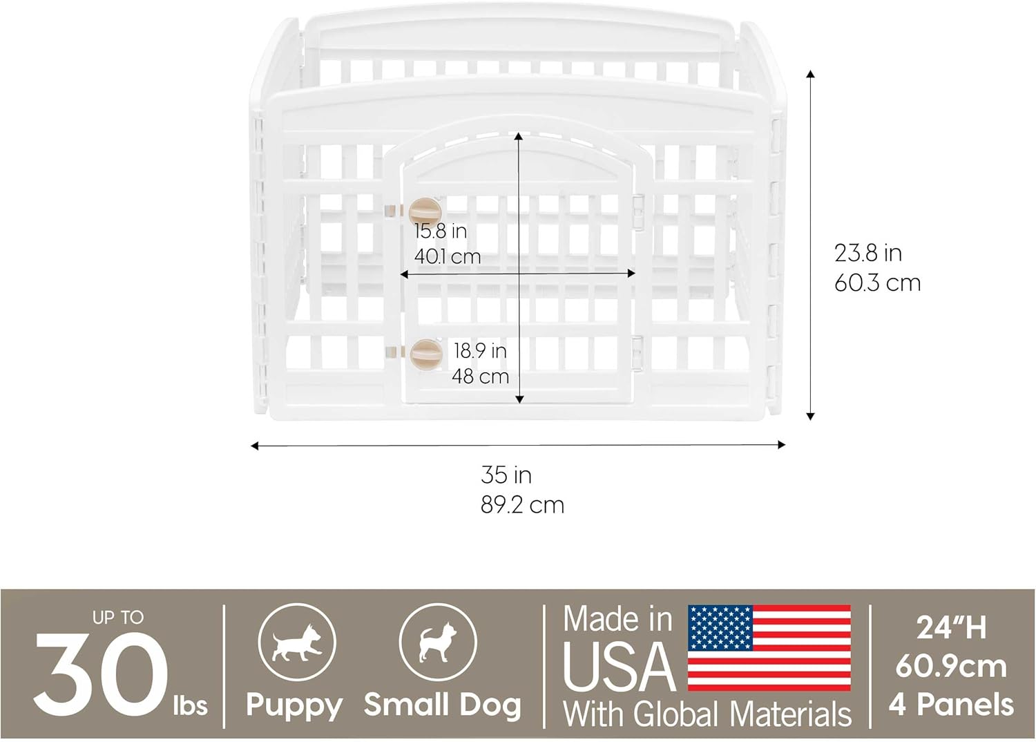 Dog Playpen with Door, 24” 4 Panel Pet Exercise Pen – Indoor Outdoor Puppy Play Pen, Portable Plastic Pet Fence for