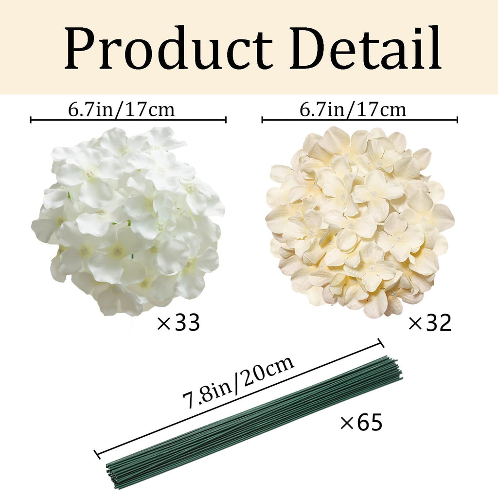 65Pcs WhiteChampagne Hydrangea Artificial Flowers Bulk