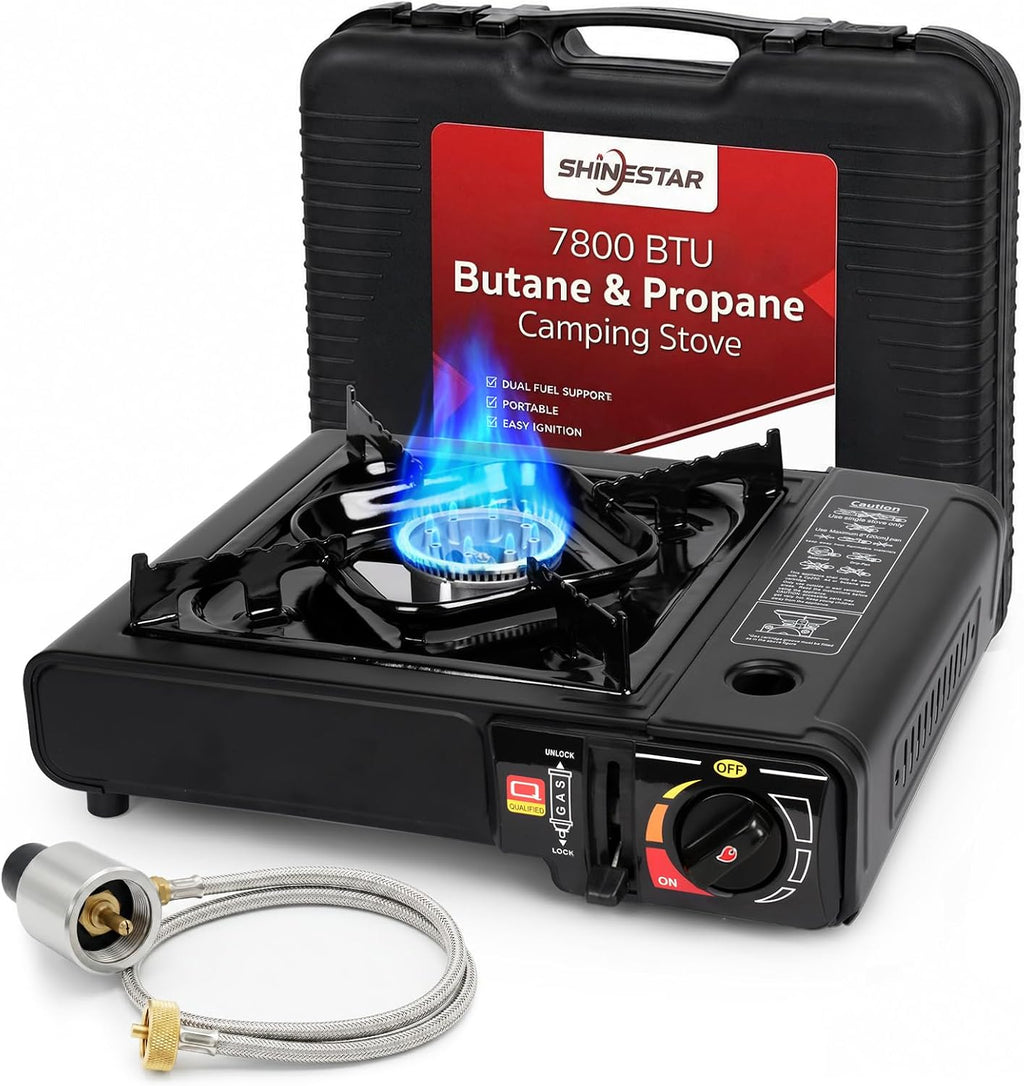 7800 BTU Dual Fuel Camping Stove, Propane Portable Gas Stove | Propane or Butane Camp Stove with Adjustable Heat