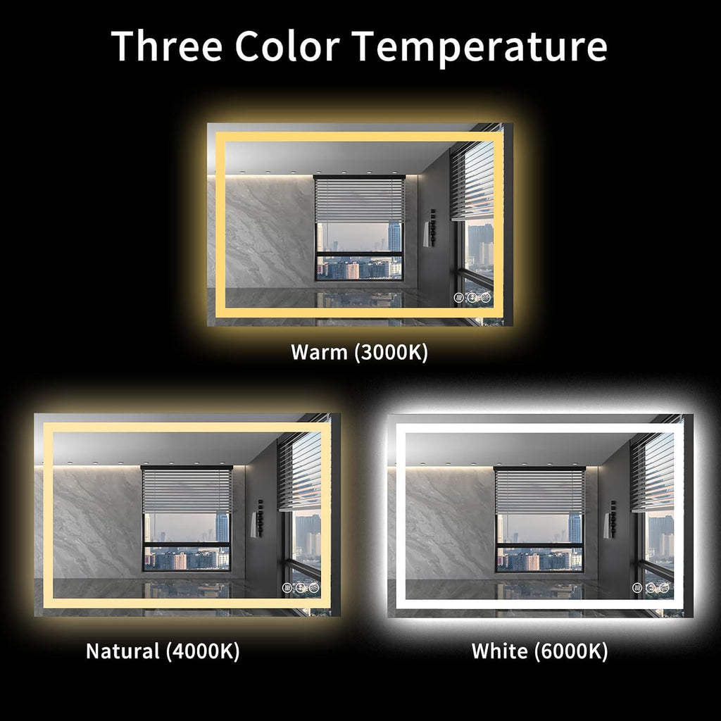 40"X32" LED Bathroom Mirror with Lights | Anti-Fog, Dimmable, 3 Color Temperature, Backlit + Front Lit, Memory