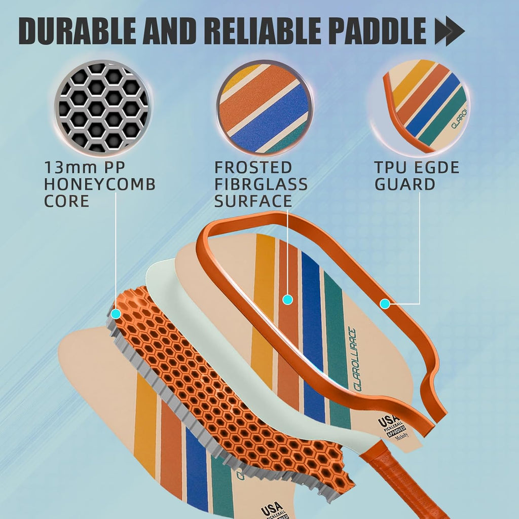 Pickleball Paddles Set of 2 | 4 Pickleball Rackets, USAPA Approved Pickleball Set, Fiberglass | Carbon Fiber Surface