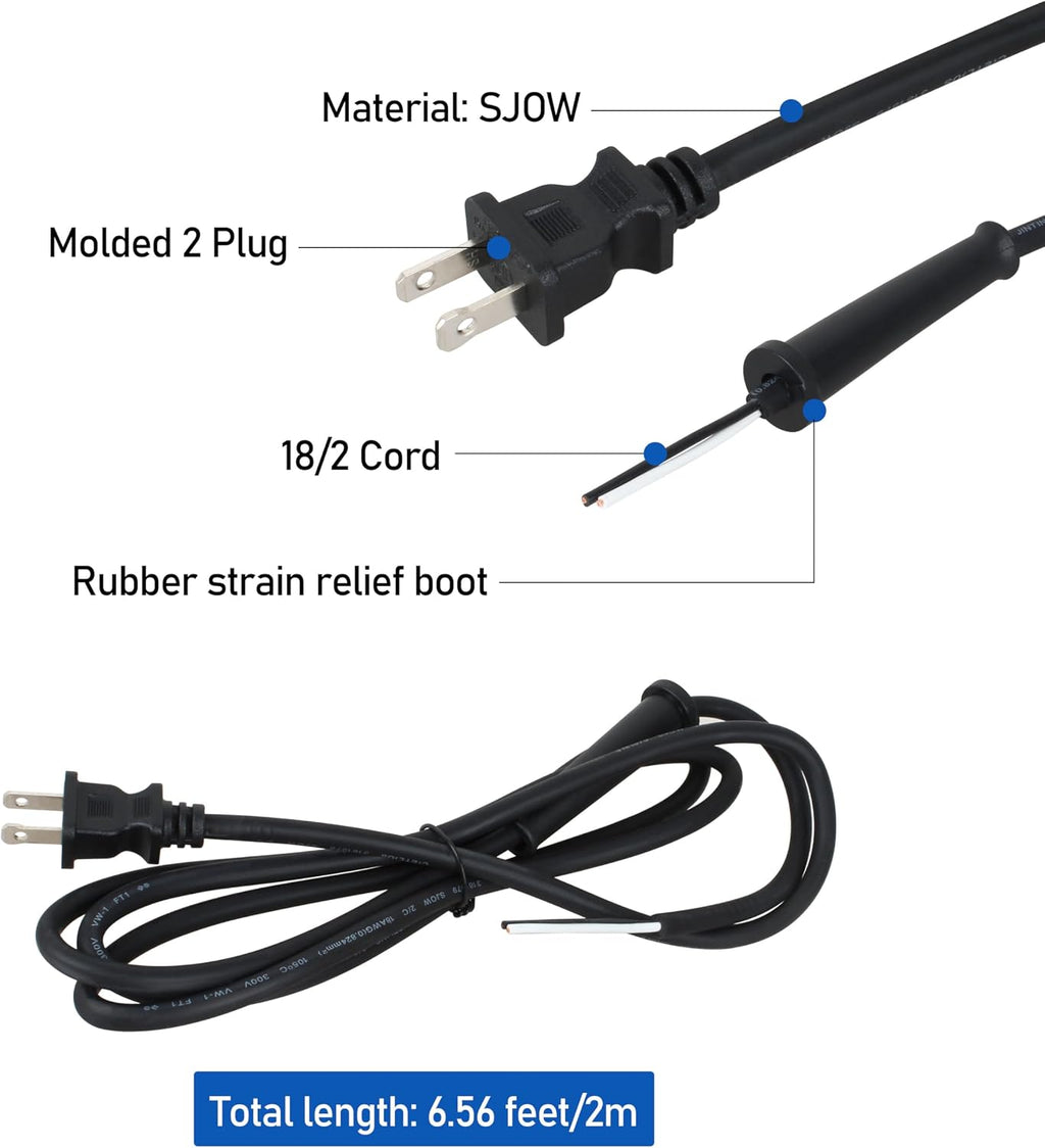 6.5FT 18 AWG Power Tool Replacement Cord for Makita Craftsman Saw,with Stripped Ends and Rubber Strain Relief Boot