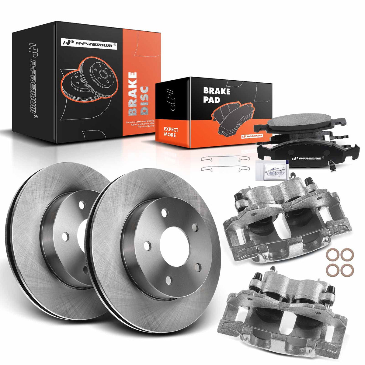 A-Premium Front Brake Rotors and Ceramic Pads Kit with Calipers