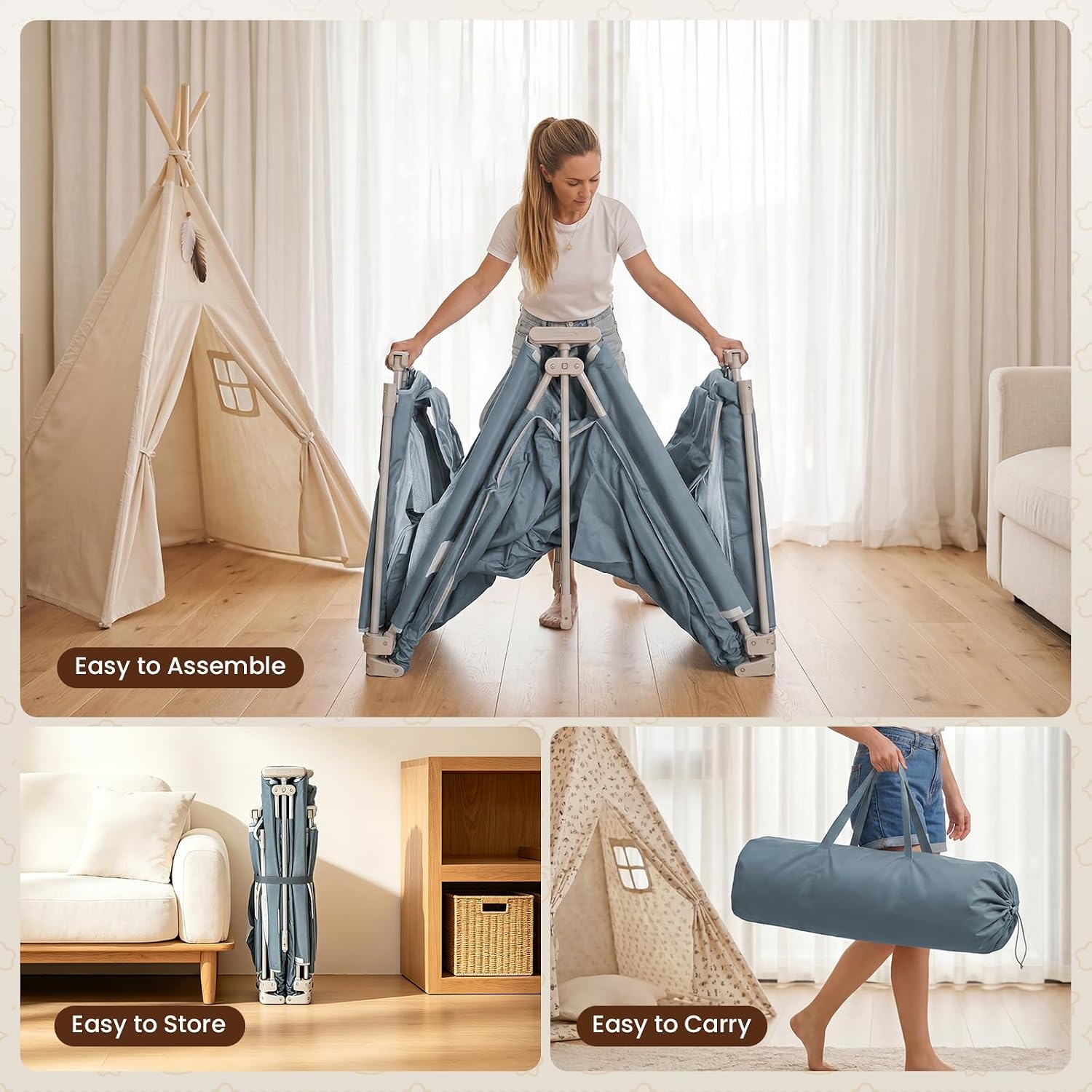 Foldable Baby Playpen - 50"×50" Collapsible Playpen for Babies and Toddlers | Portable Travel Play Yard