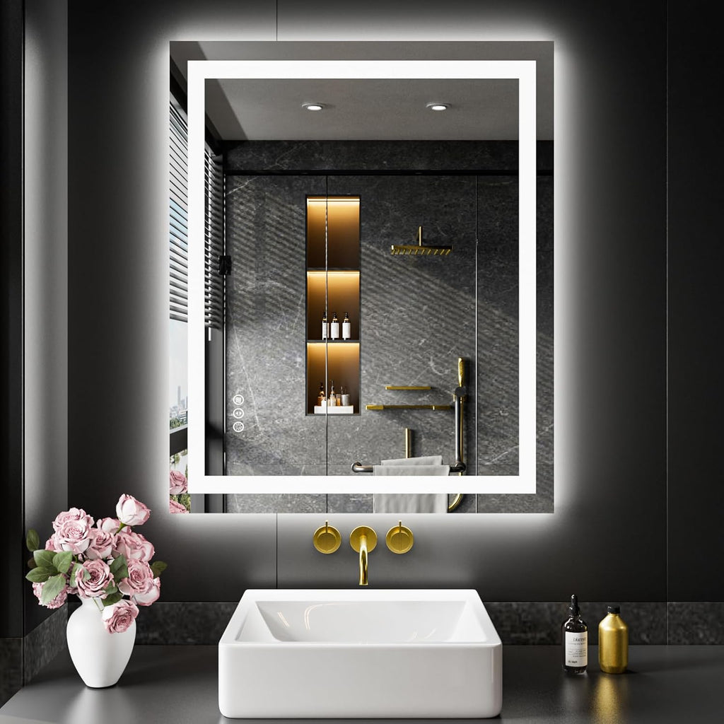 20"X28" LED Bathroom Mirror with Lights | Anti-Fog, Dimmable, 3 Color Temperature, Backlit + Front Lit, Memory