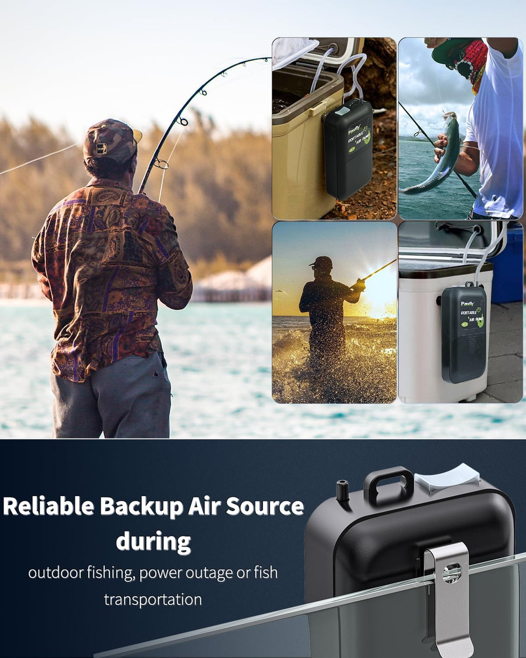 Aquarium Air Pump, 40 GPH Portable Aerator Pump, Black & White