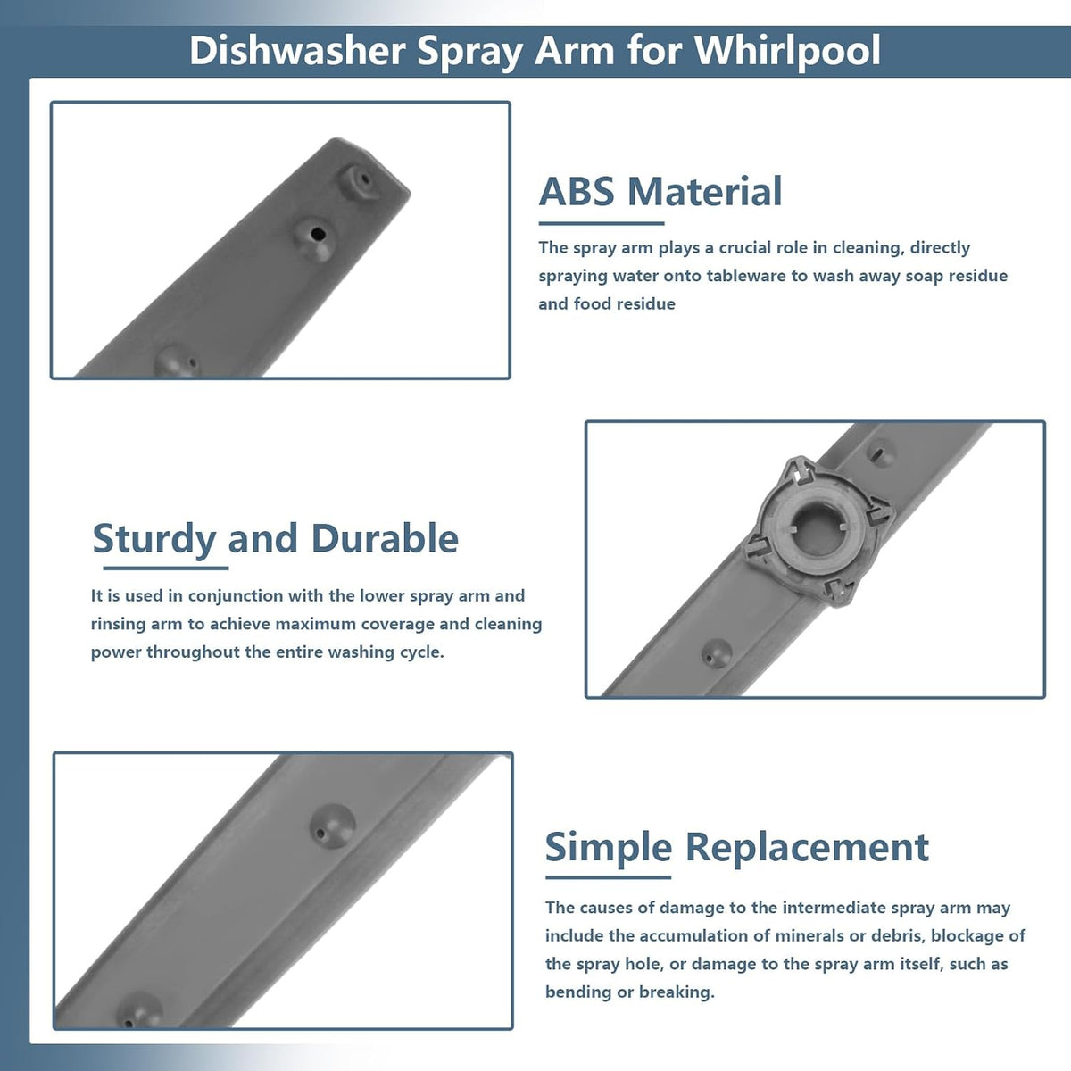 WPW10498900 Dishwasher Middle Center Spray Arm Fit for Whirlpool Amana