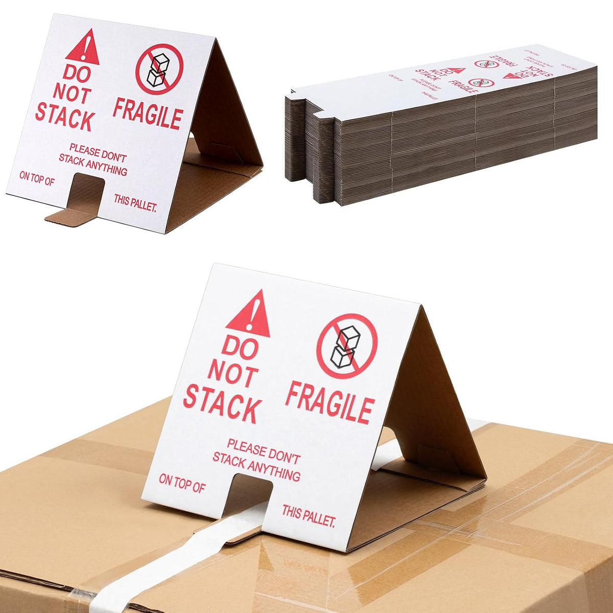 60 Pcs Do Not Stack Pallet Cones 8 x 8 x 7" Do Not Stack Cones Corrugated Cardboard, Red White Safe Shipping and