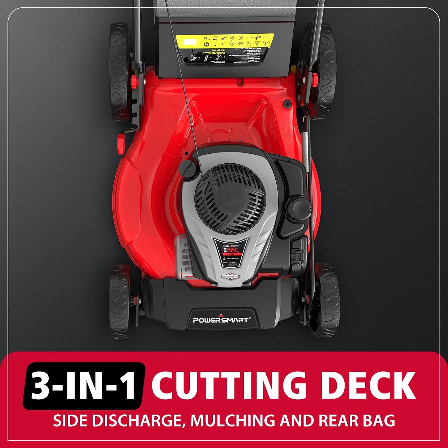 21" Self-Propelled Gas Lawn Mower, 140cc Briggs & Stratton Engine, 3-in-1 Mulching/Bagging/Side Discharge, 6 Cutting