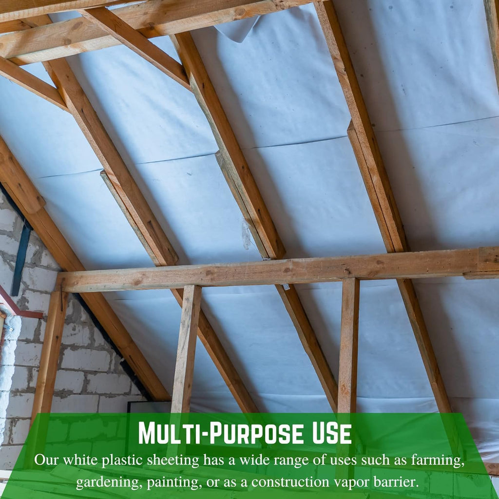 6 mil White Construction Plastic Sheeting - Thick Plastic Sheeting, White Tarp, Construction Plastic, Dust