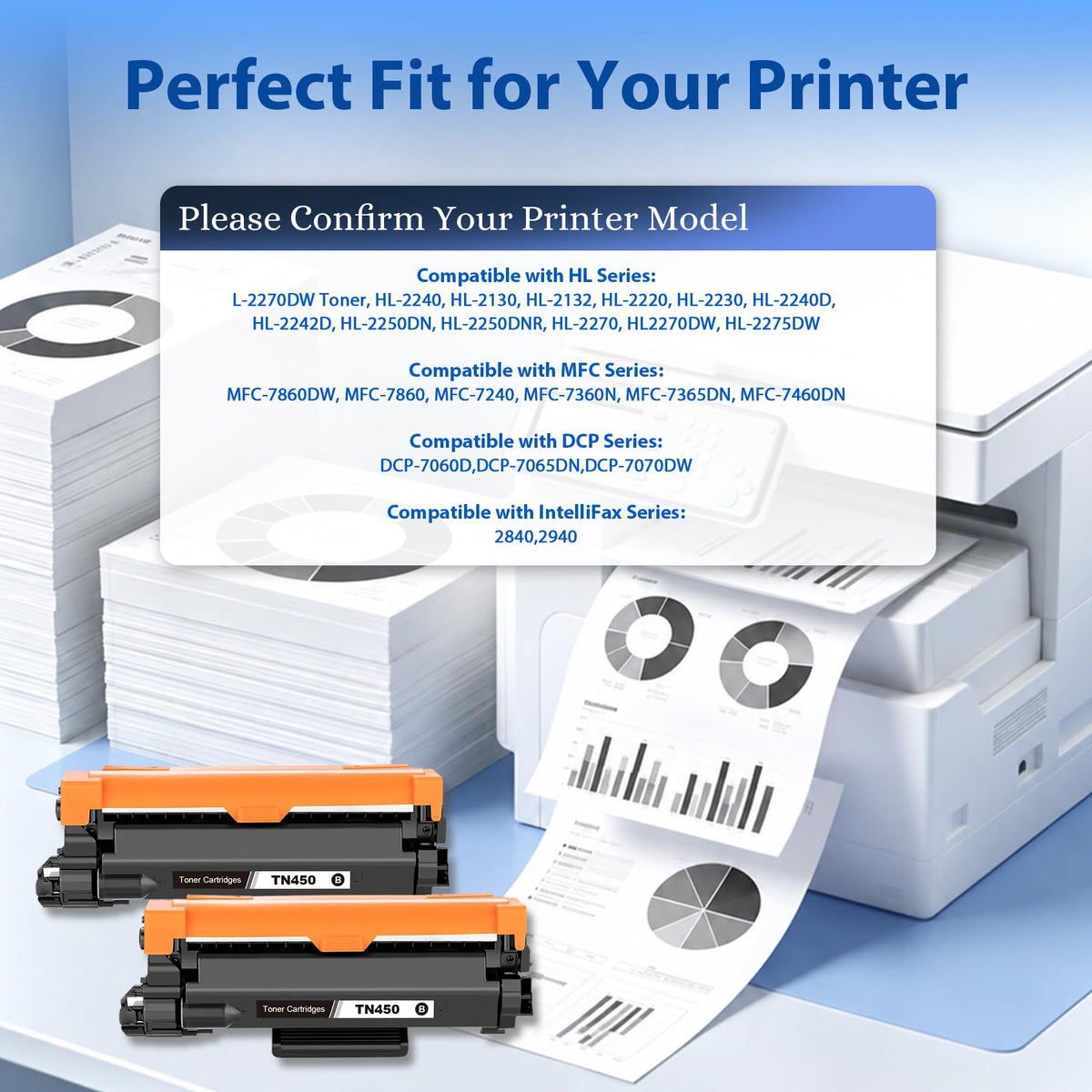 TN450 Toner Cartridge Replacement for Brother TN450 Series 2p Black