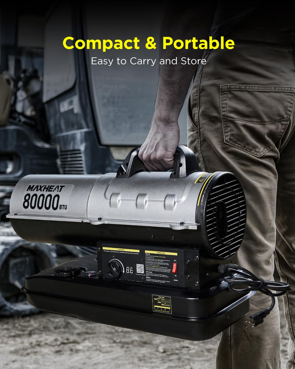 80,000 BTU Kerosene Forced Air Heater, Compact Portable Design, LED Thermostat Control, Quiet High-Efficiency