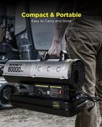 80,000 BTU Kerosene Forced Air Heater, Compact Portable Design, LED Thermostat Control, Quiet High-Efficiency