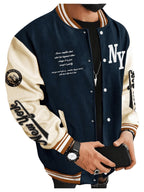 Men's Color Block Letter Graphic Long Sleeve Varsity Jacket