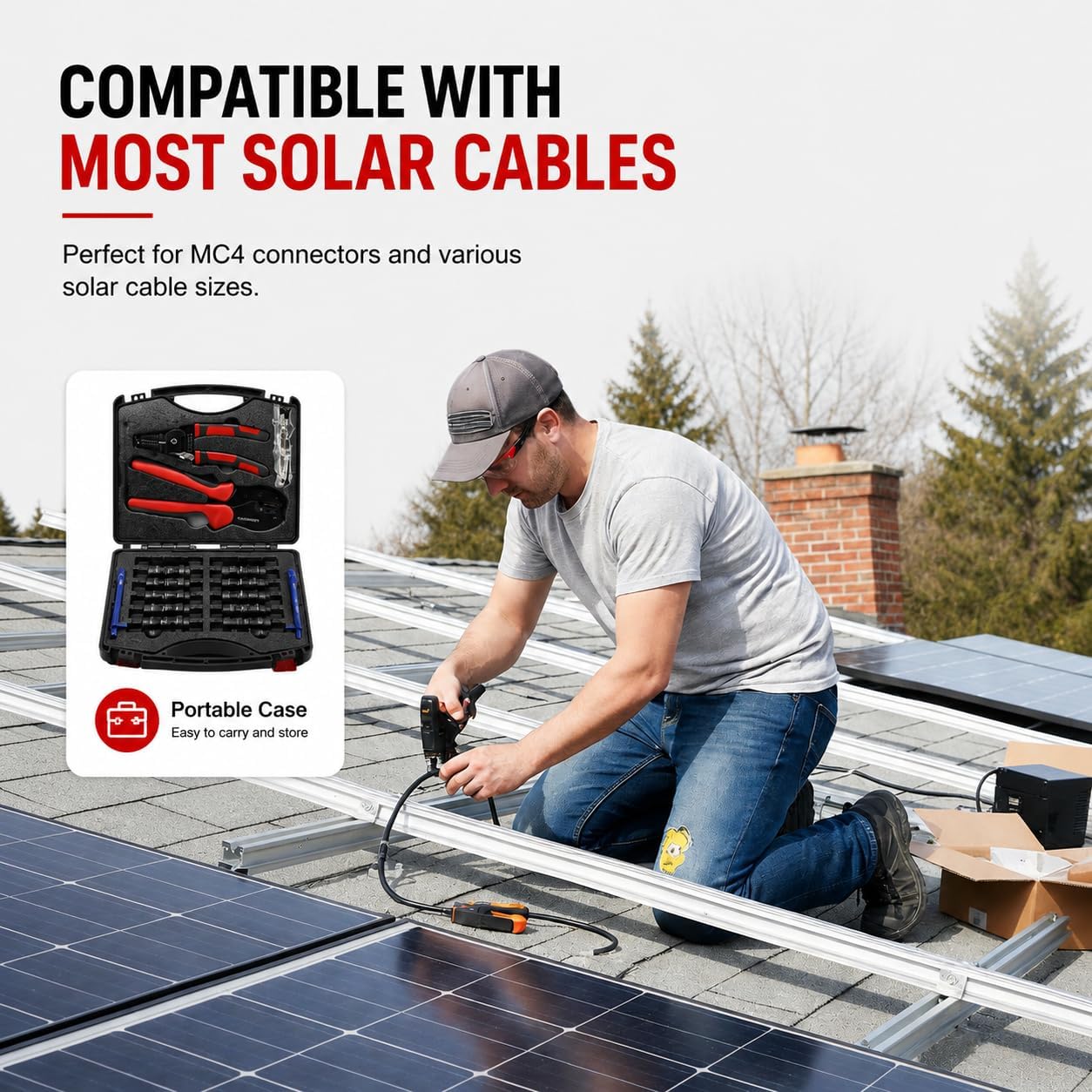 Solar Wire Crimper Tool Kit 14-10 AWG with 12 PCS MC4 Connectors | Includes Wire Crimping Tool and Stripper,2 Spanner