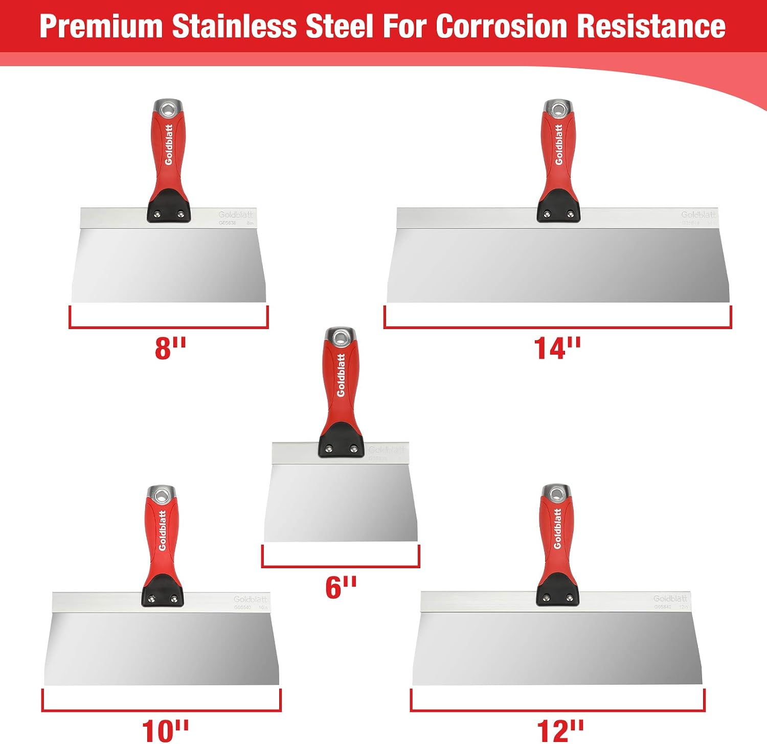 5 Piece Stainless Steel Taping Knife Set for Drywall Finishing | 6 to 14 in, Drywall Knife, Putty Knife, Plaster &