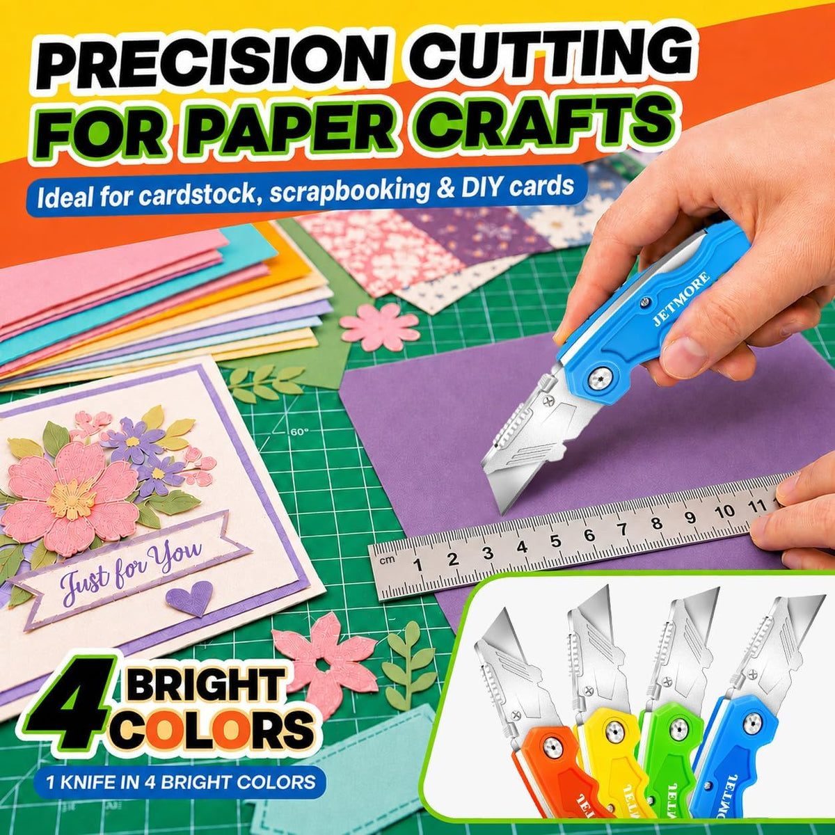Box Cutter 4 Pack Utility Knife Paper Craft Tools with 10 Blades
