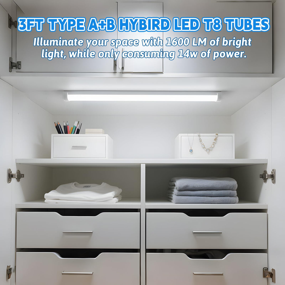 3FT LED Tube Light, Type A+B, 5000K Daylight, 12 Pack