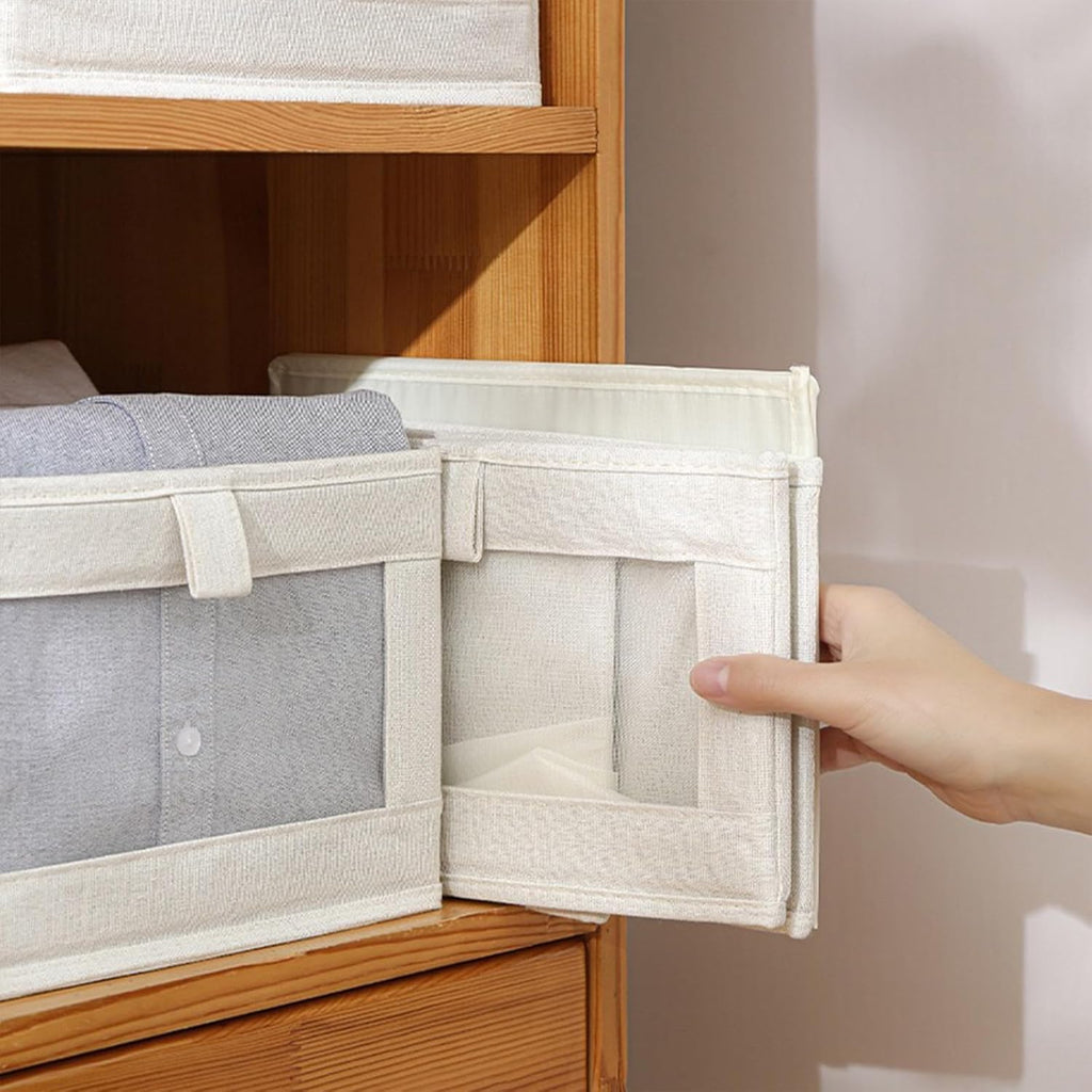 Linen Closet Organizers And Storage, 4 Pack Storage Bins Baskets for Organization Foldable Organizer with Clear