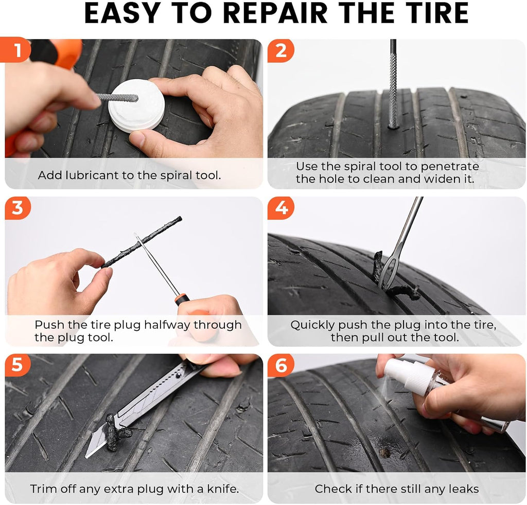 Flat Tire Repair Kit with Plugs 16 Pcs, Heavy Duty Tire Plug Kit