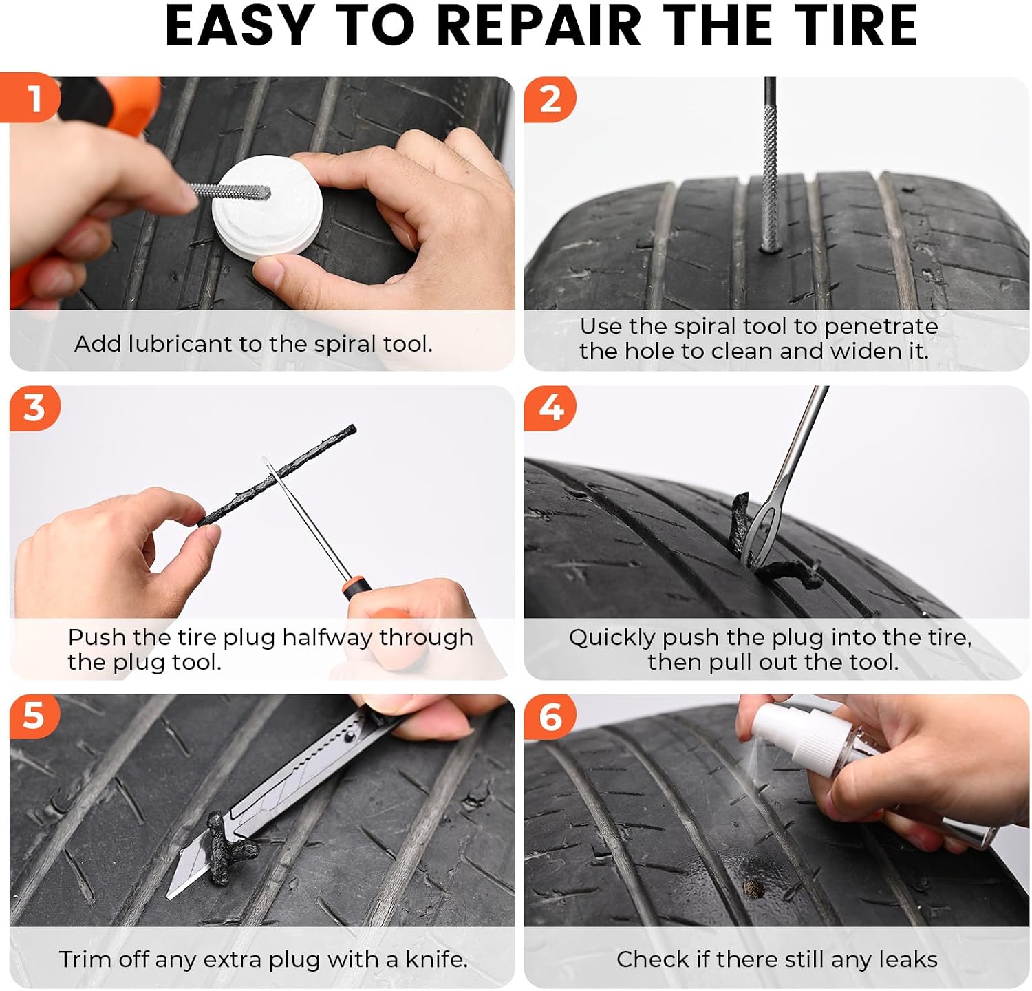 Flat Tire Repair Kit with Plugs 16 Pcs, Heavy Duty Tire Plug Kit