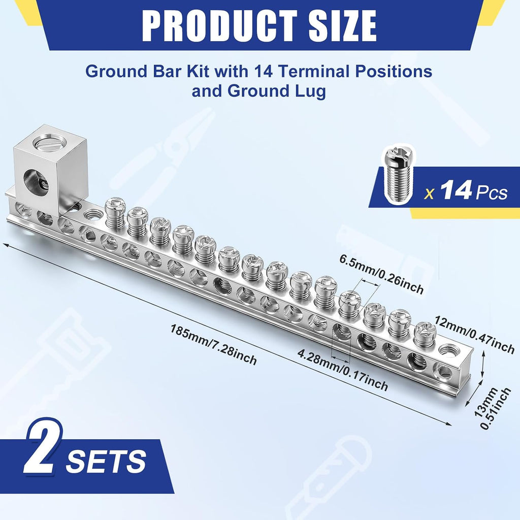 Relaxweex 2 Sets Ground Bar Kit with 14 Terminal Positions & Ground Lug