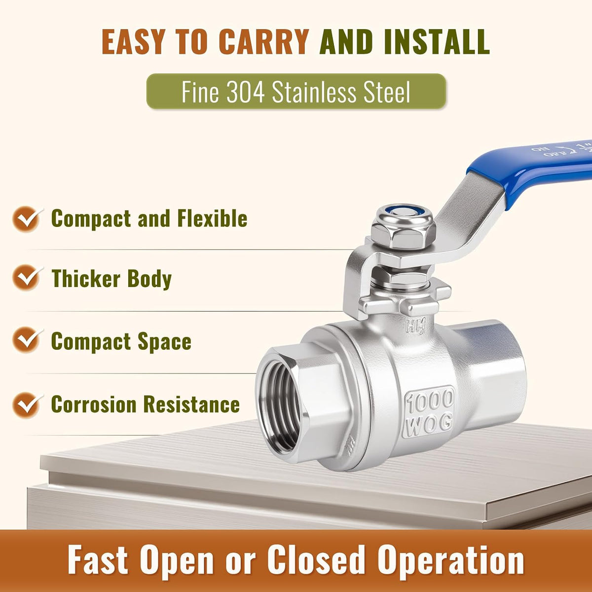 1/2 inch Ball Valve 2 Pack Full Port Female NPT Thread Shut Off Valve