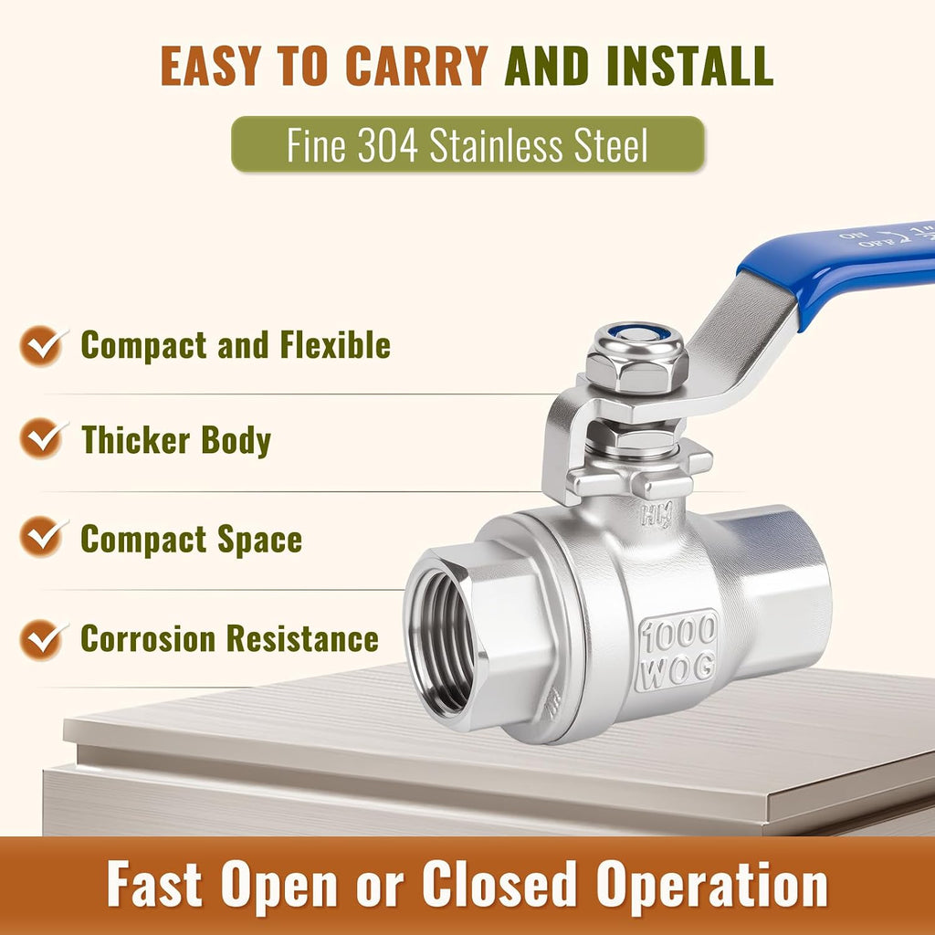 3/4 inch Ball Valve 2 Pack Full Port Female NPT Thread Shut Off Valve