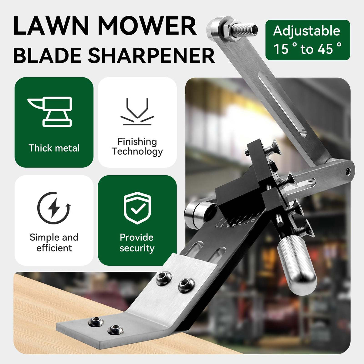 Lawn Mower Blade Sharpener, 15°-45° Adjustable Mower Blade Sharpener for Many Types of Mower Blade, Black