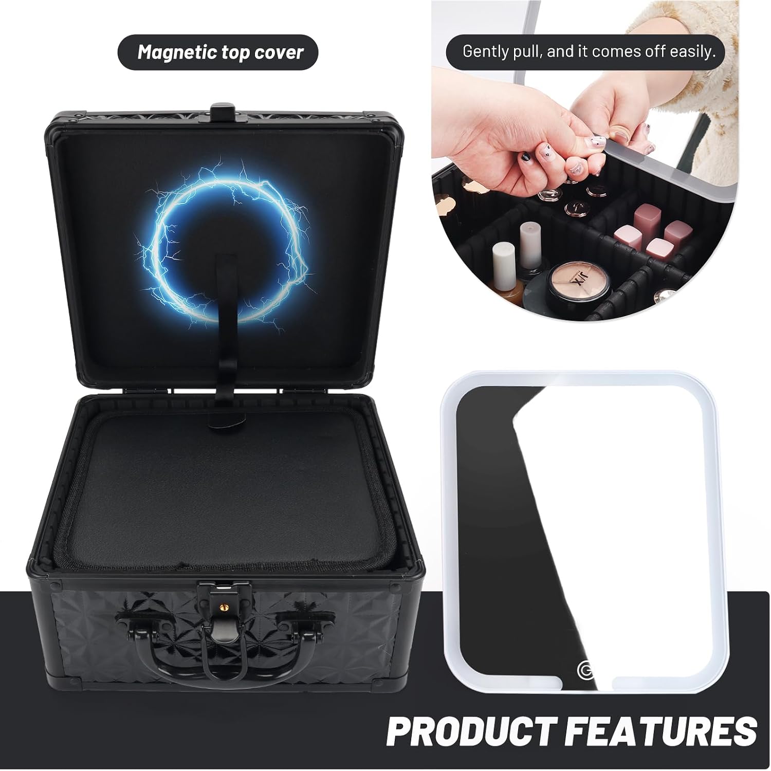 Makeup Case with LED Mirror, Portable Lockable Vanity Case, Travel Makeup Train Box for Women, Cosmetic Organizer