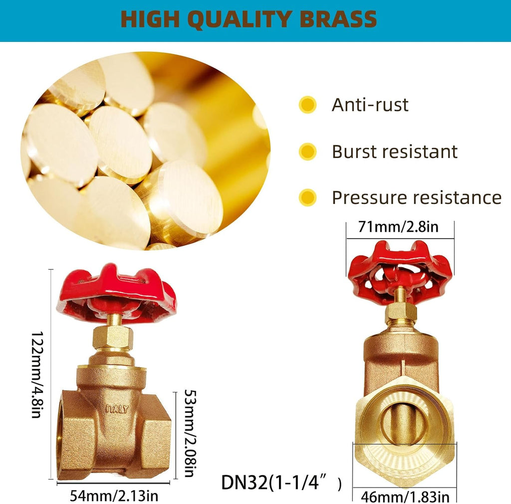 NPT 1-1/4” Brass Gate Valve DN32