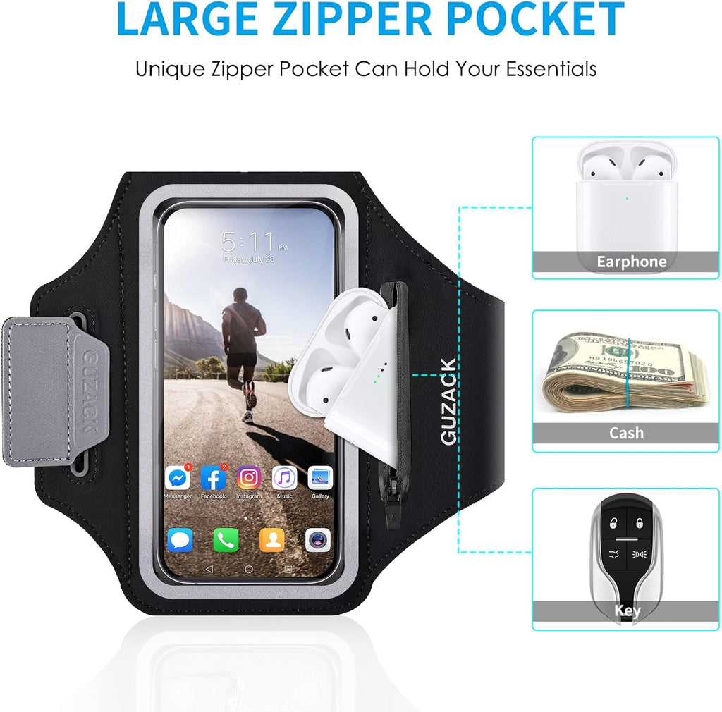Running Armband with Zipper Pouch, Running Phone Holder,Up to 6.9" | Card Slot, Anti-Drop Buckle, Breathable, Sports