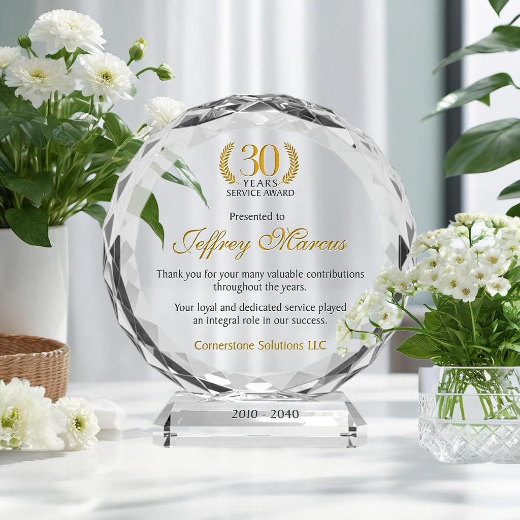 Personalized Crystal Sunflower Employee Recognition Plaque – Custom Award for Years of Service, Engraved with Name