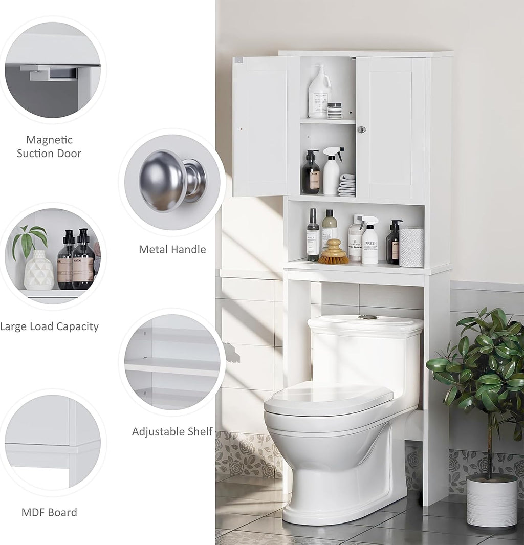 Over the Toilet Storage Cabinet, Bathroom Storage Organizer Over Toilet, Space Saver W/Adjustable Shelf & Open Shelf