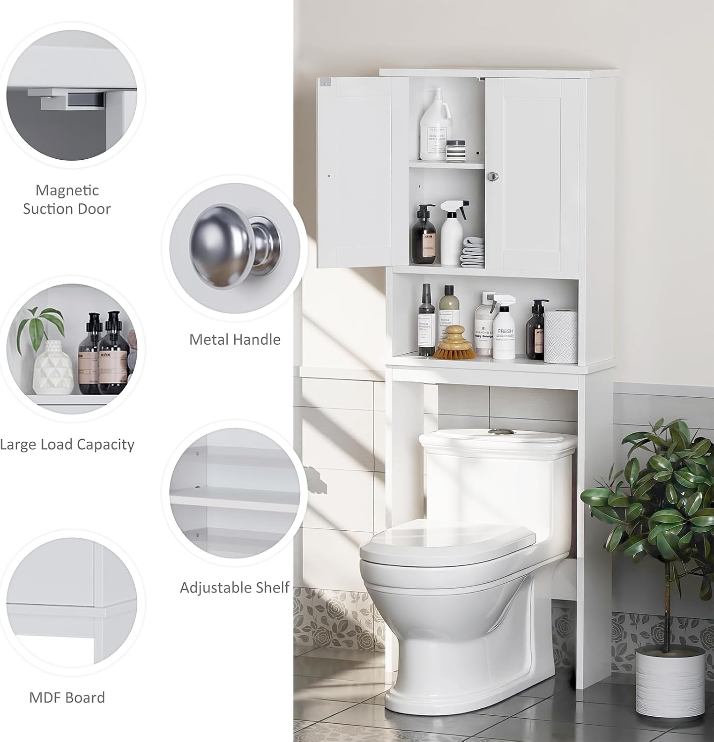 Over the Toilet Storage Cabinet, Bathroom Storage Organizer Over Toilet, Space Saver W/Adjustable Shelf & Open Shelf