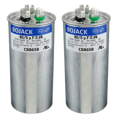 BOJACK 2 Pcs 80+5uF 80/5 MFD ±6% 370V/440V CBB65 Dual Run Circular Start Capacitor for AC Motor Run or Fan Start or Condenser Straight
