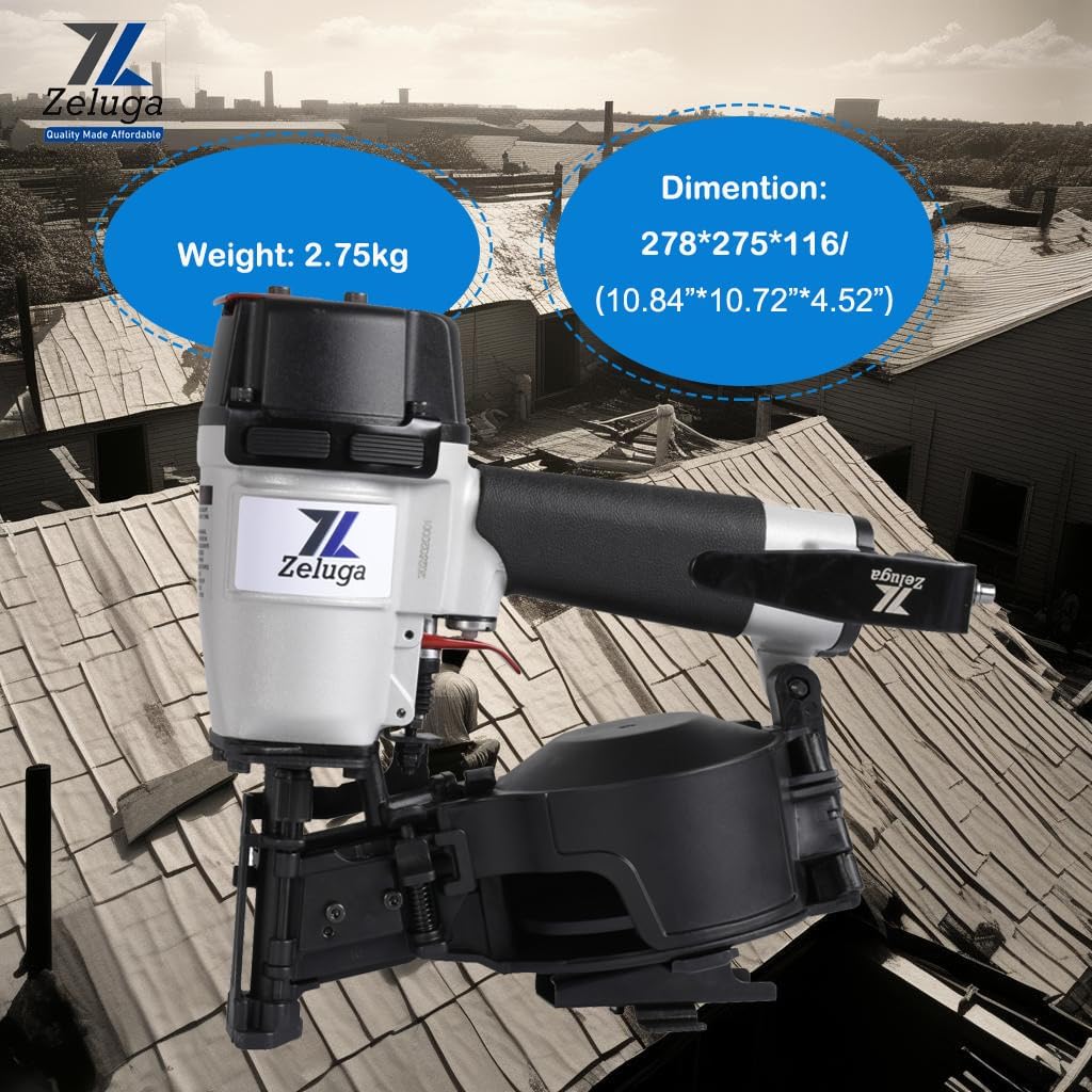 28-145 Pneumatic 15 Degree Coil Roofing Nailer with 120 PCS Load Capacity Coil Nailer Kit with Eye Protection and