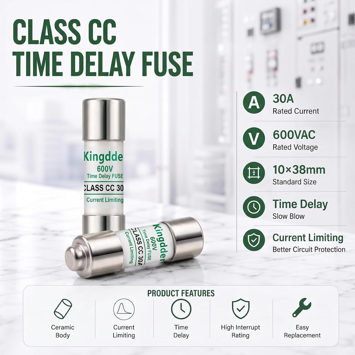 Kingdder 12 Pcs 30A 600V Class CC Time Delay Fuse