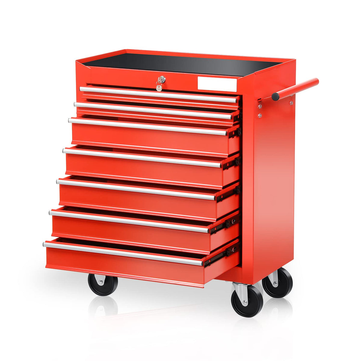 Universal Large Load Capacity Plastic Top Roller Rolling Tool Chest Cabinet with Key Lock and Wheels, 7-Drawers