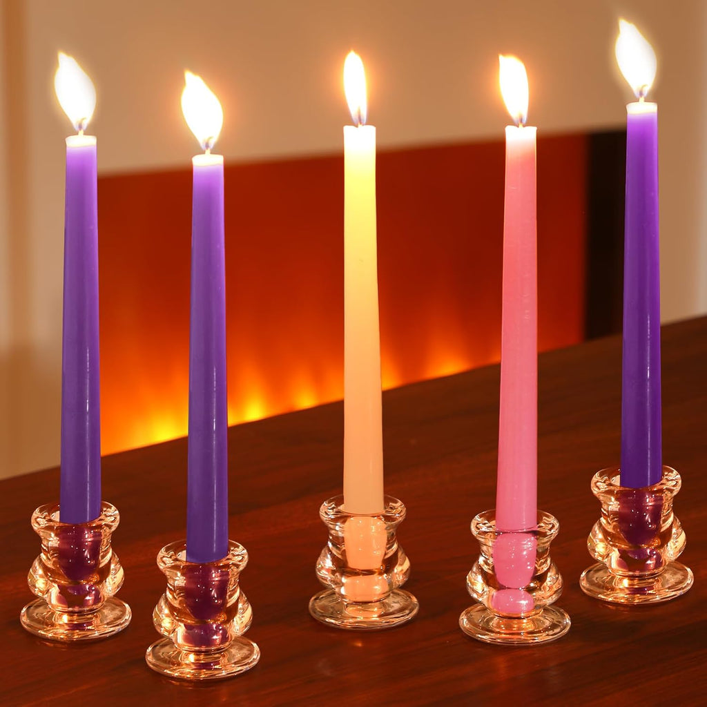 10pcs 10In Christmas Advent Candle Clear Glass Candlestick Holder Set