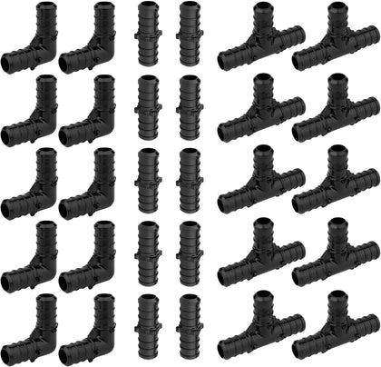 (Pack of 30) EFIELD 1/2" Poly PPSU Barb Crimp Pex Fittings Combo With Tees, Elbows, Couplings 10 PCS each (1/2