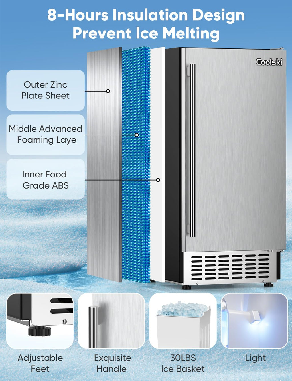 Commercial Undercounter Ice Maker Machine, 130lbs/Day