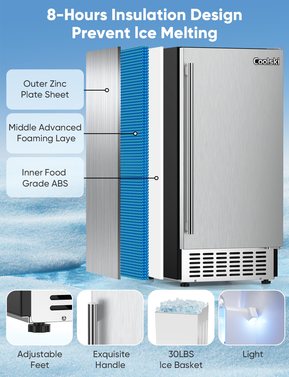 Commercial Undercounter Ice Maker Machine, 130lbs/Day