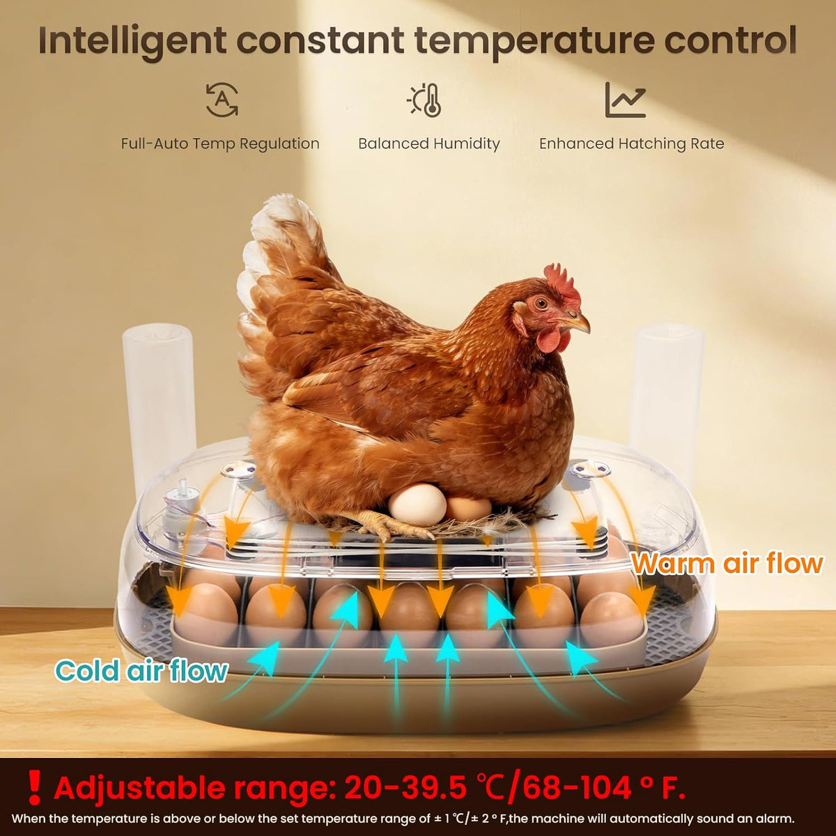 24-Egg Incubator: Auto Egg Turner, Precise Temp Control, Auto Water Refill, Candler | 360° Full Clear View | Fits