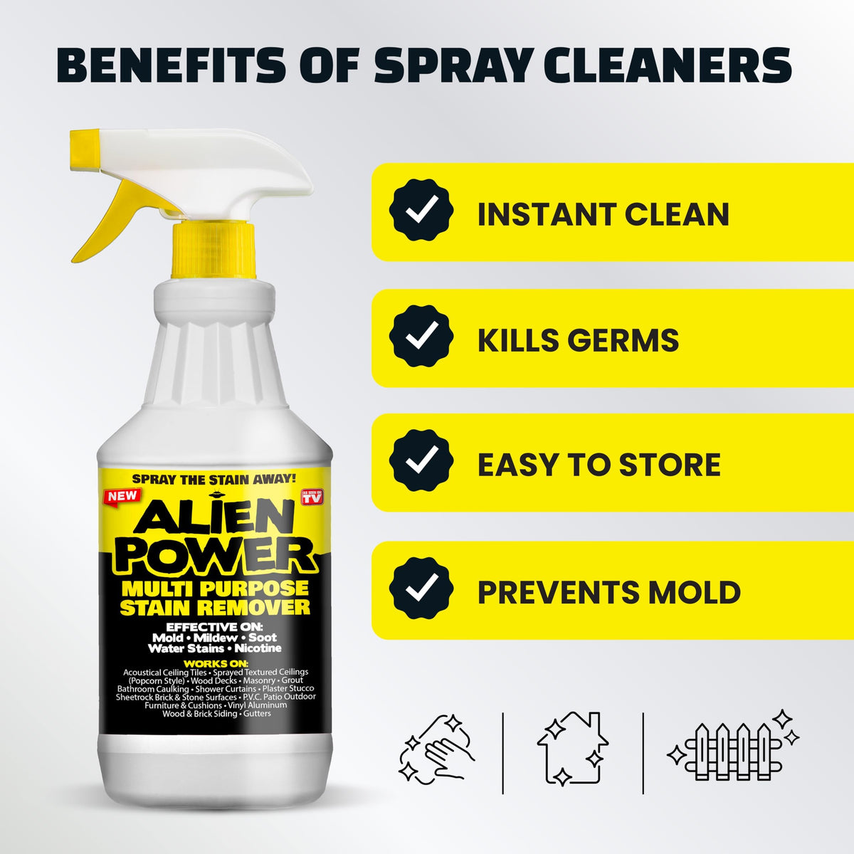 ALIEN POWER Original Mold and Mildew Remover Spray, 72 Oz. 3 Packet Set