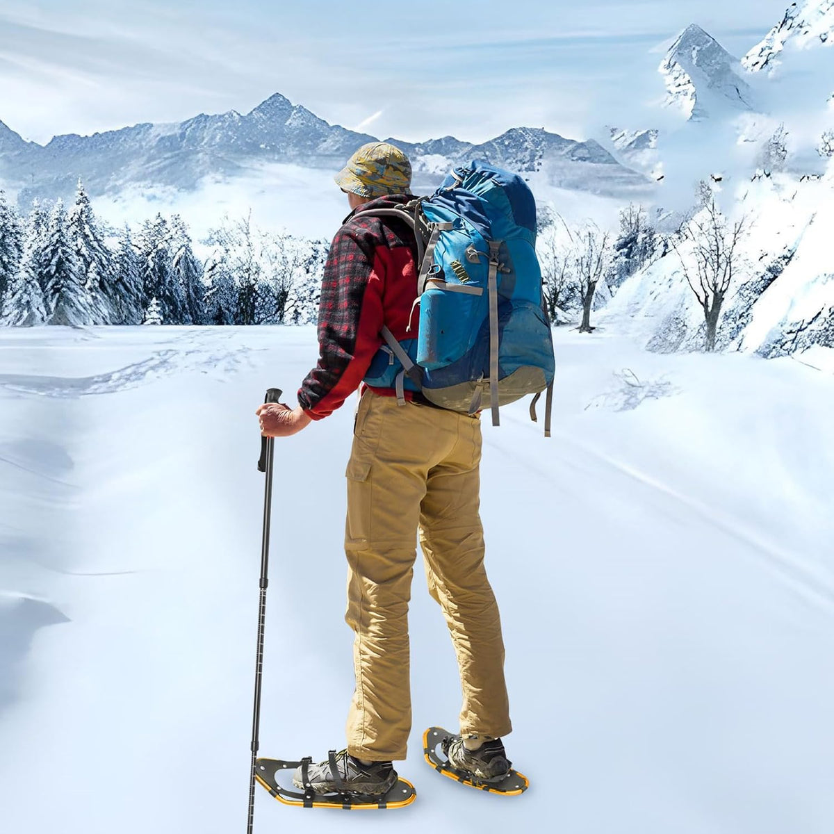 Lightweight Snowshoes with Adjustable Trekking Poles, Aluminum Frame with PE Deck & Steel Crampons, -40°C Resistant