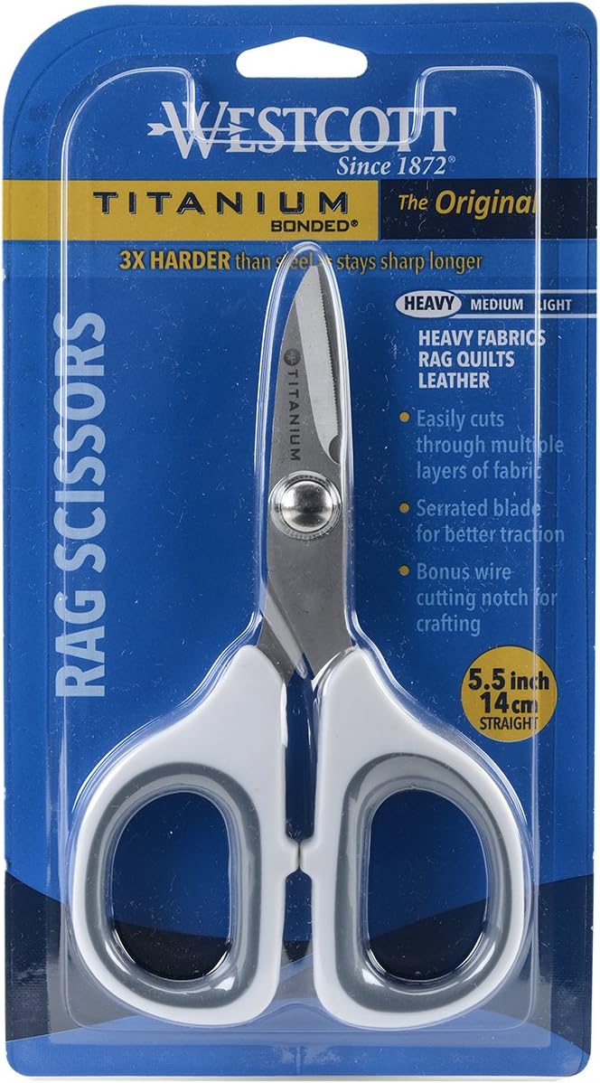 5.5" Rag Snips, Crafting, Quilting & Sewing Scissors for Fabric Cutting with Titanium-Bonded Blades