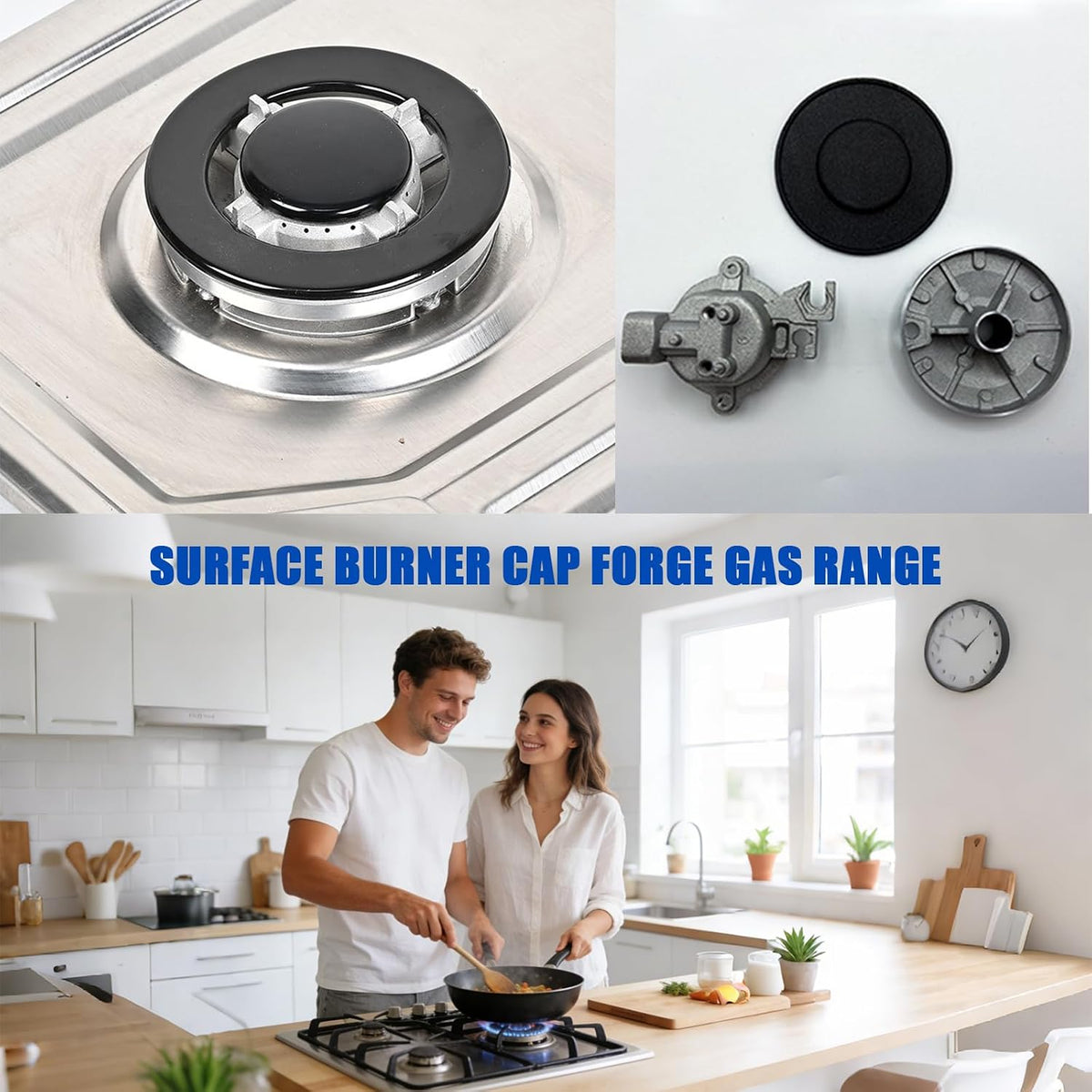 Upgraded 4-Piece Surface Burner Cap Set for GE & Hotpoint 30" Gas Range/Cooktop – Replacement WB29K10022-1 Small (2.6"), WB29K10023-2 Medium (3.2"), WB29K10024-1 Large (3.5") – Shiny Black Finish